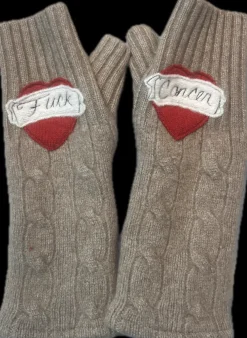 Fashion Gloves-Tattoo Heart Fuck Cancer Gloves